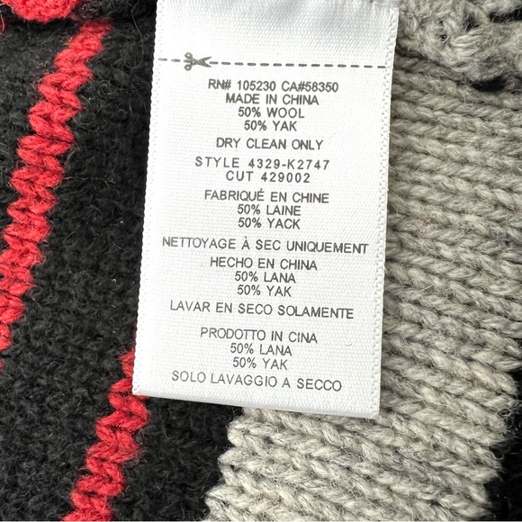 JOIE Gabrina Black Red Hooded Wool Yak Striped Fringe Western Open Cardigan Sz M - Picture 15 of 16